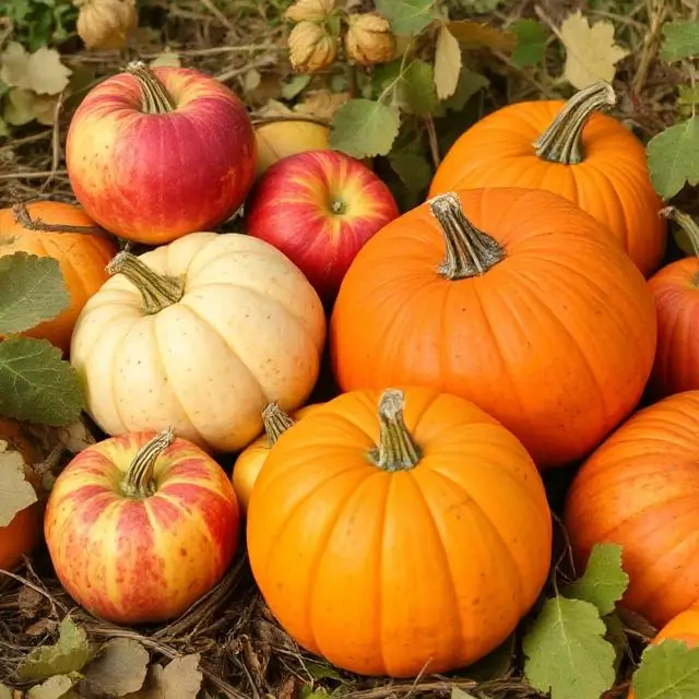 Apples and pumpkins representing Autumn flavors.