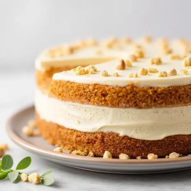 Close up of the signature Honey Rose Pistachio cake