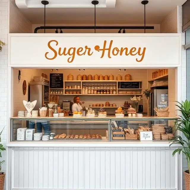 The front counter of the Sugar Honey bakery.