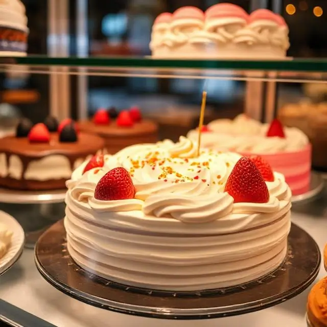 A close-up of the cake display case.