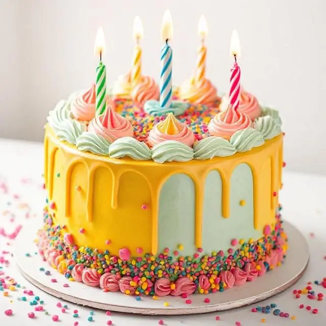 A vibrant birthday cake